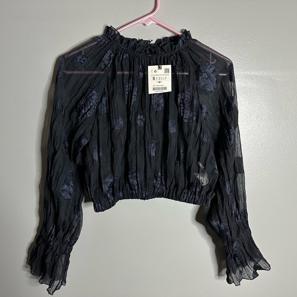 NWT ZARA long sleeve sheer crop blouse S